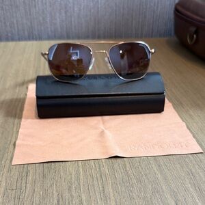 Randolph Aviator Sunglasses 22k Satin Chocolate Gold & Cape Sand 55mm Polarized